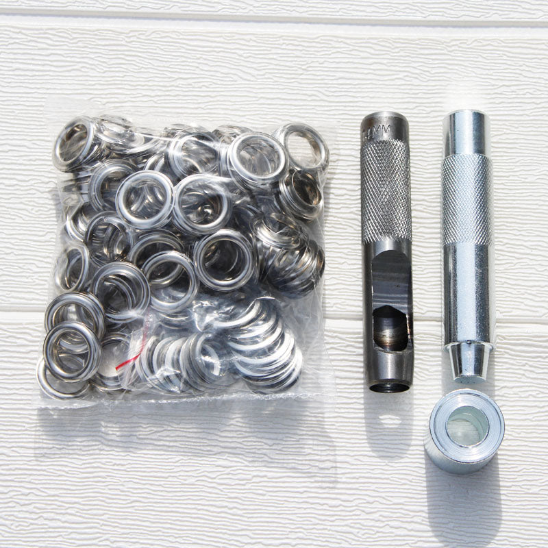 100sets Silver metal eyelets 4mm 5mm 6mm 8mm 10mm 12mm 14mm 20mm with hole punch tool For Shoes Bag Leather Belt eyelets grommet