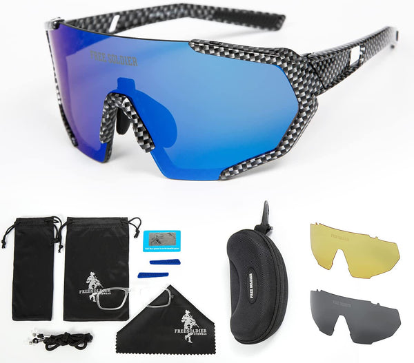 FREE SOLDIER Polarised Sunglasses with 3 Interchangeable Lenses for Men Women Cycling Glasses UV400 Lightweight Sports Sunglasses in Riding Sailing Fishing Driving Golf