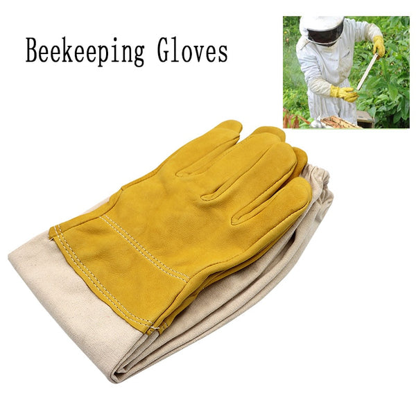 1 pair Beekeeping gloves Protective Sleeves breathable yellow mesh white sheepskin and cloth for Apiculture beekeeping gloves