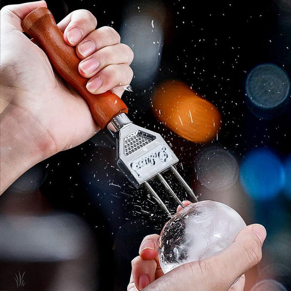 Ice Pick - Sturdy Steel Three Pronged ice Chipper With Wood Handle Ice crushers for Cocktail Bartender bar tools